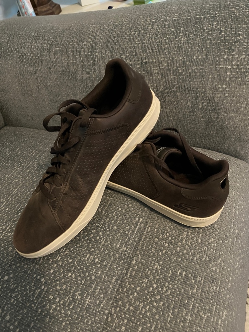 Skechers Goga Max Men's Dark Brown Lace-Up Sneakers with White Sole